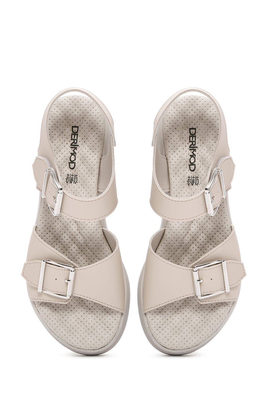 Women's Cream Thick-Soled Comfort Sandals with Ankle Strap