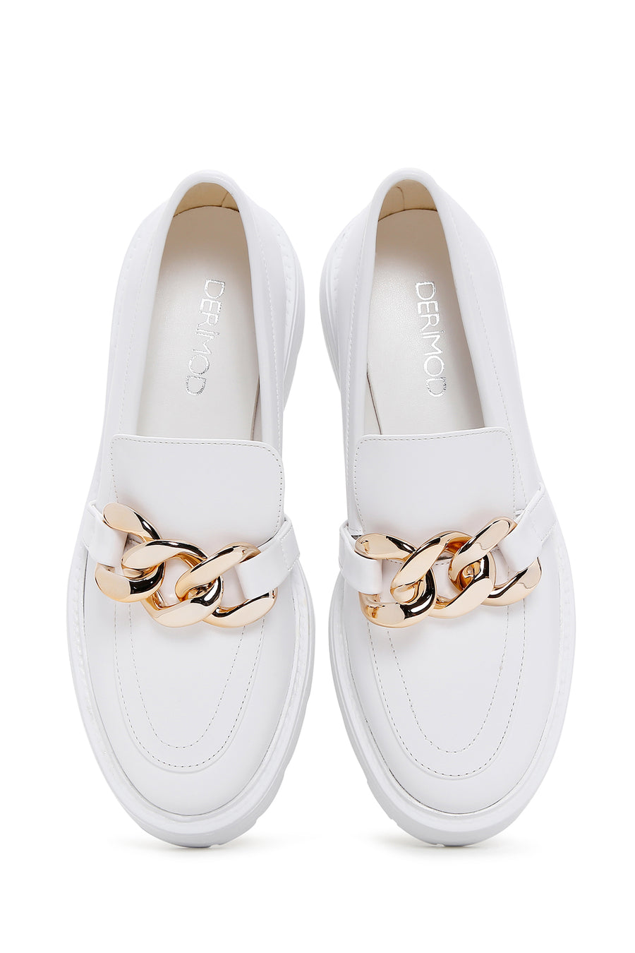 Kadın Beyaz Kalın Tabanlı Maskülen Loafer