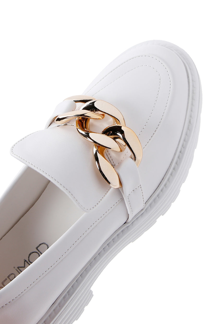 Kadın Beyaz Kalın Tabanlı Maskülen Loafer