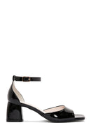 Women's Black Ankle Strap Heeled Patent Leather Shoes | Derimod