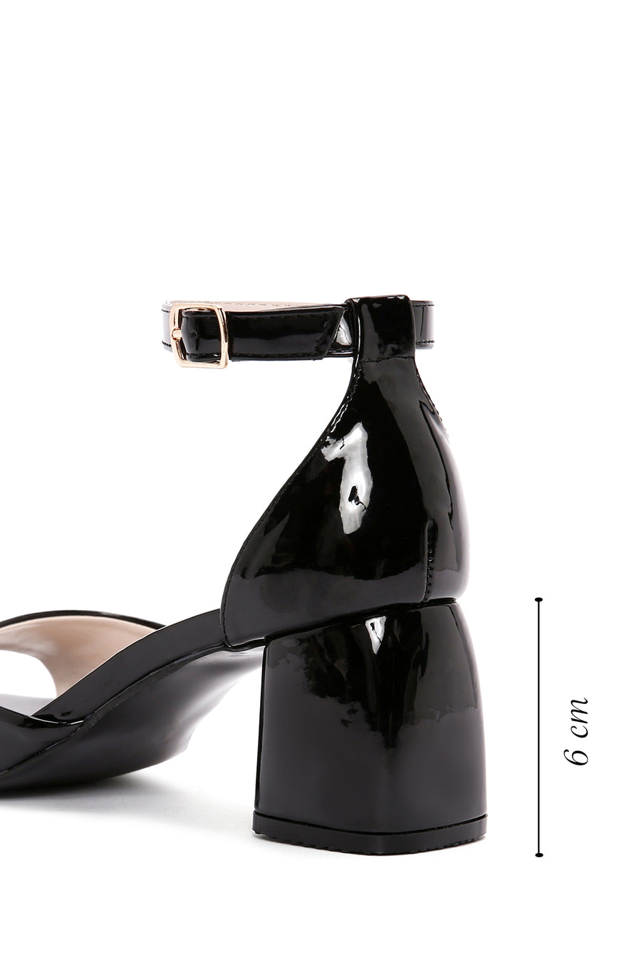 Women's Black Ankle Strap Heeled Patent Leather Shoes