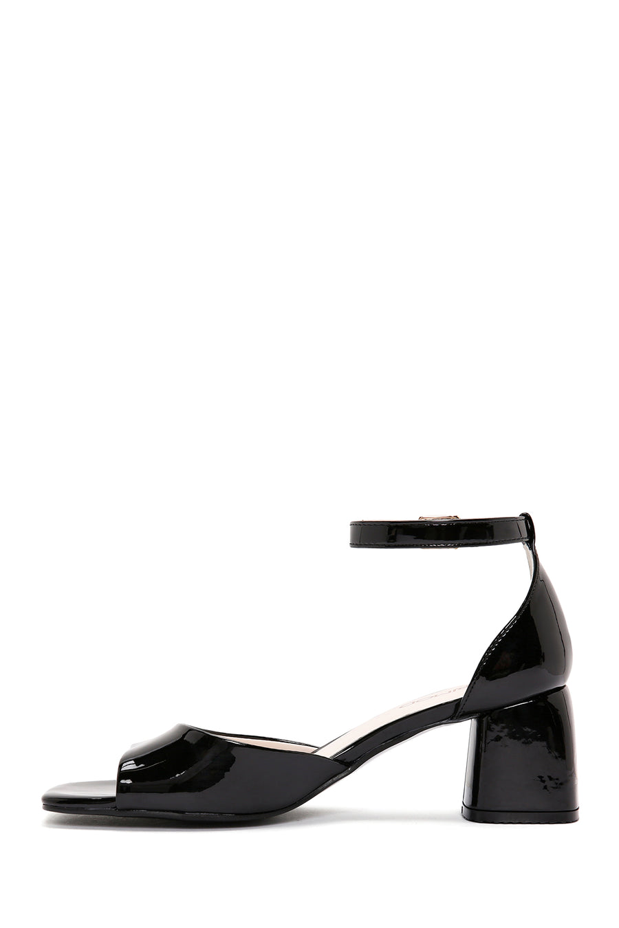 Women's Black Ankle Strap Heeled Patent Leather Shoes