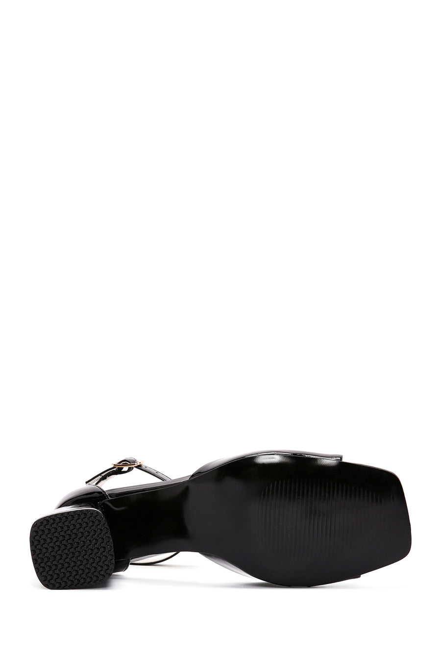 Women's Black Ankle Strap Heeled Patent Leather Shoes