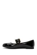 Women's Black Stoned Patent Leather Ballerinas | Derimod