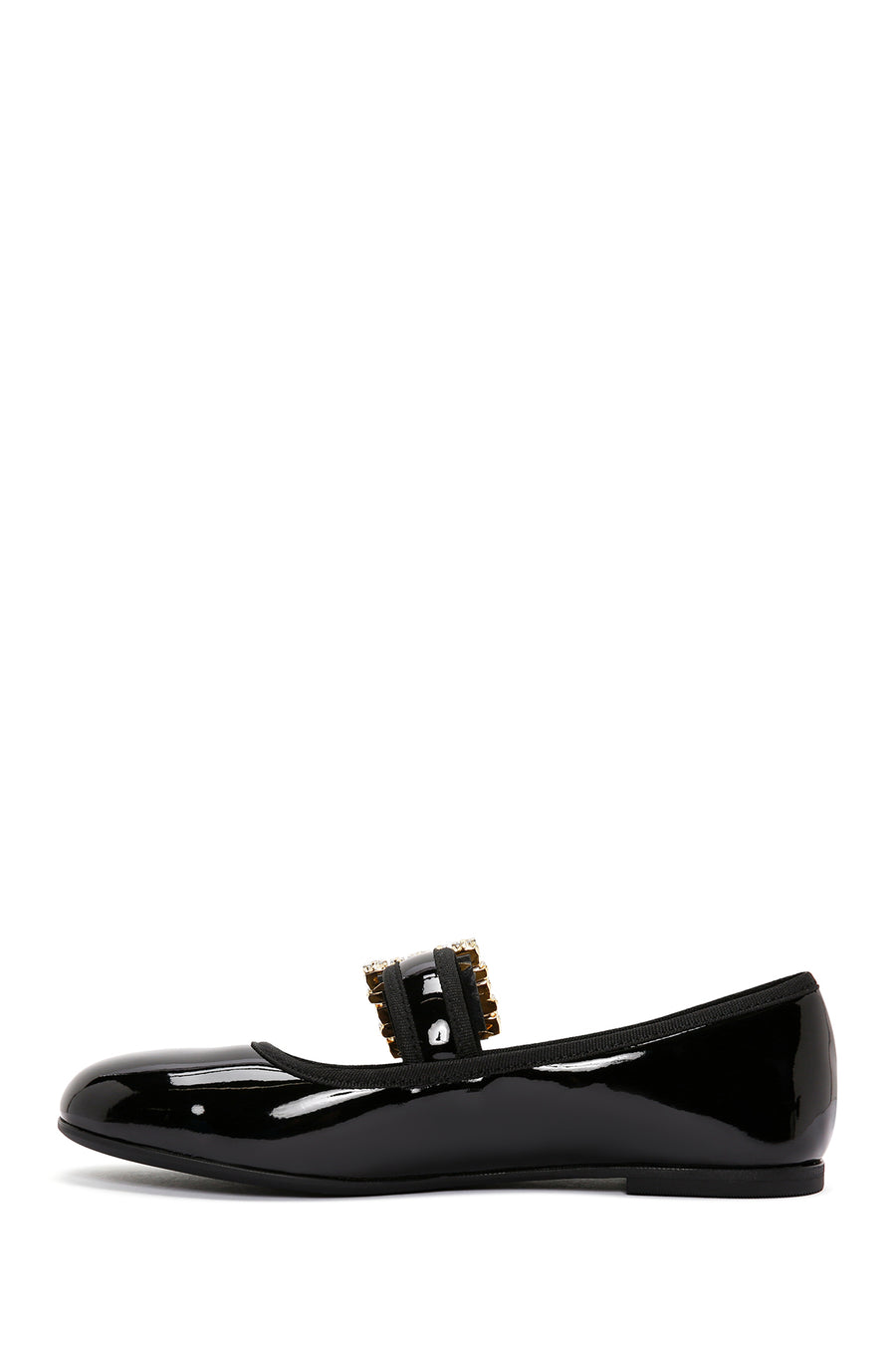 Women's Black Stoned Patent Leather Ballerinas