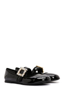 Women's Black Stoned Patent Leather Ballerinas | Derimod