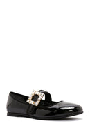 Women's Black Stoned Patent Leather Ballerinas | Derimod