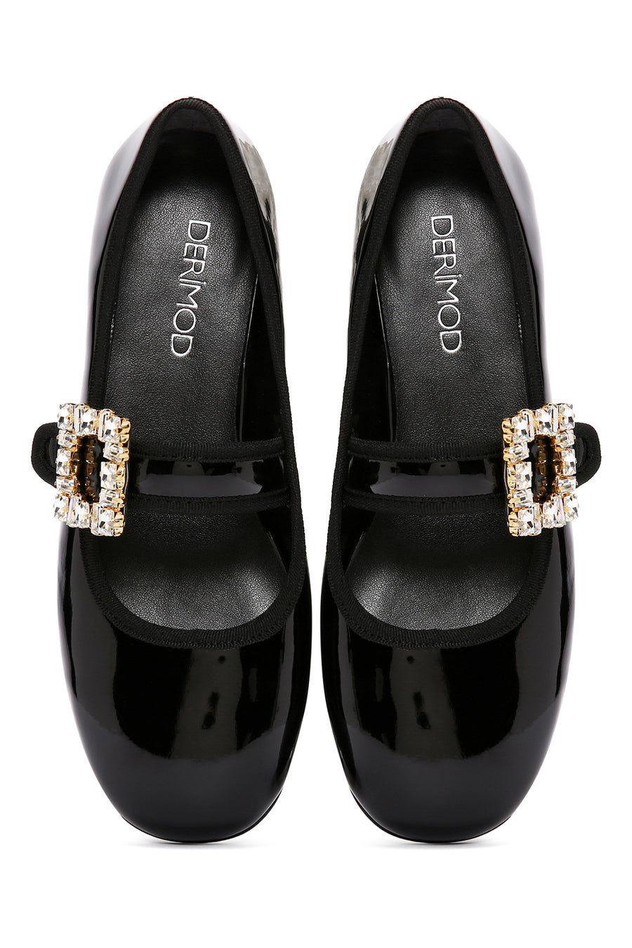 Women's Black Stoned Patent Leather Ballerinas
