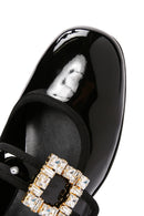 Women's Black Stoned Patent Leather Ballerinas | Derimod