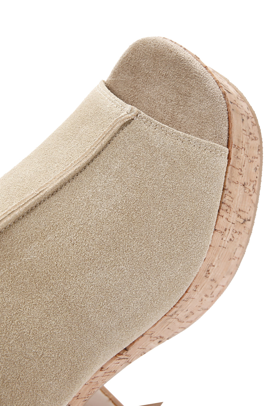 Women's Beige Ankle Strap Platform Heeled Suede Sandals