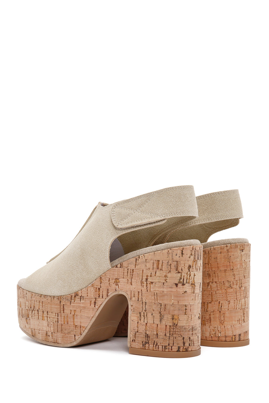 Women's Beige Ankle Strap Platform Heeled Suede Sandals