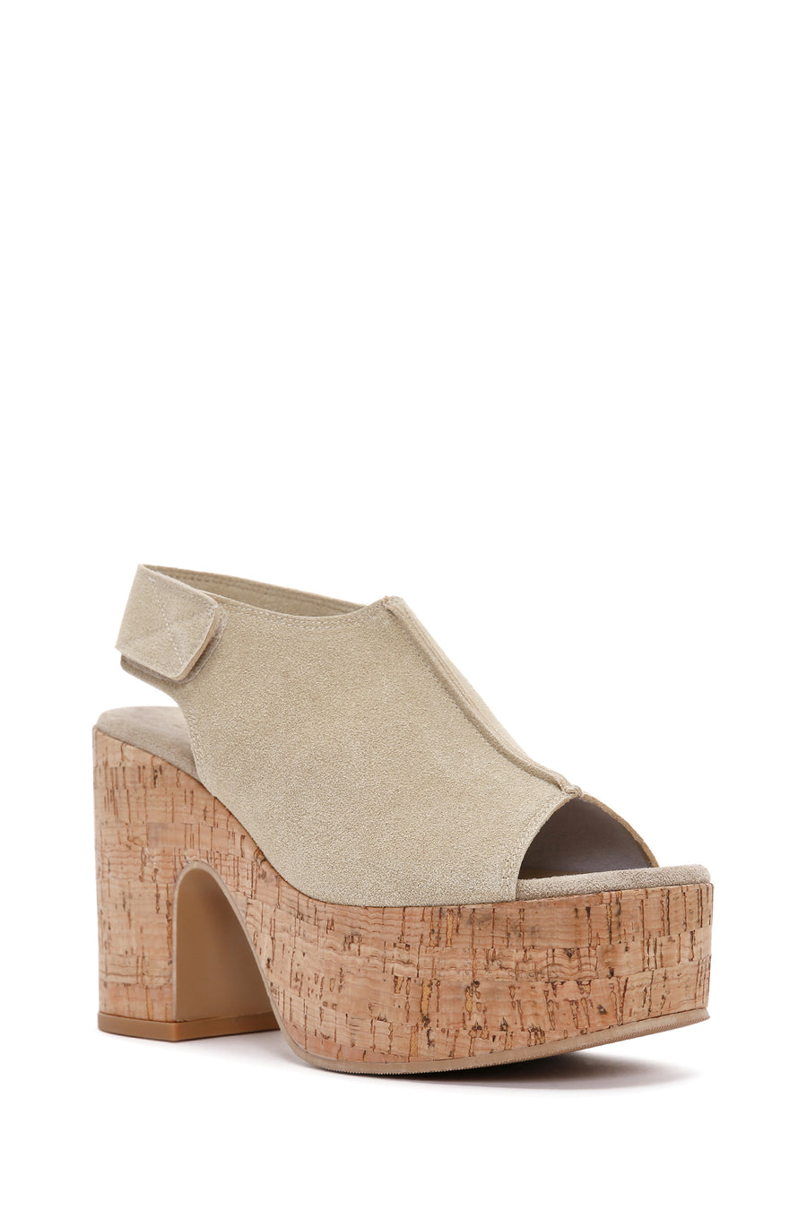 Women's Beige Ankle Strap Platform Heeled Suede Sandals