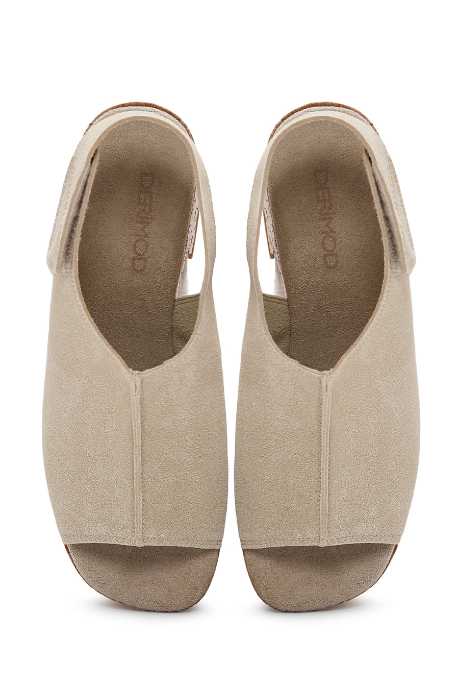 Women's Beige Ankle Strap Platform Heeled Suede Sandals