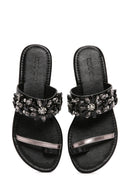 Women's Black Stone Flip Flops | Derimod