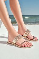 Women's Gold Stone Flip Flops | Derimod