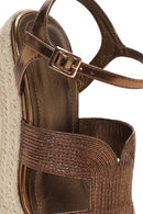 Women's Bronze Ankle Strap Wedge Heeled Espadrille | Derimod