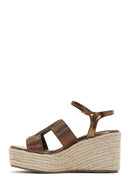 Women's Bronze Ankle Strap Wedge Heeled Espadrille | Derimod