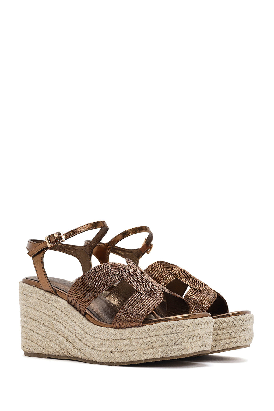 Women's Bronze Ankle Strap Wedge Heeled Espadrille