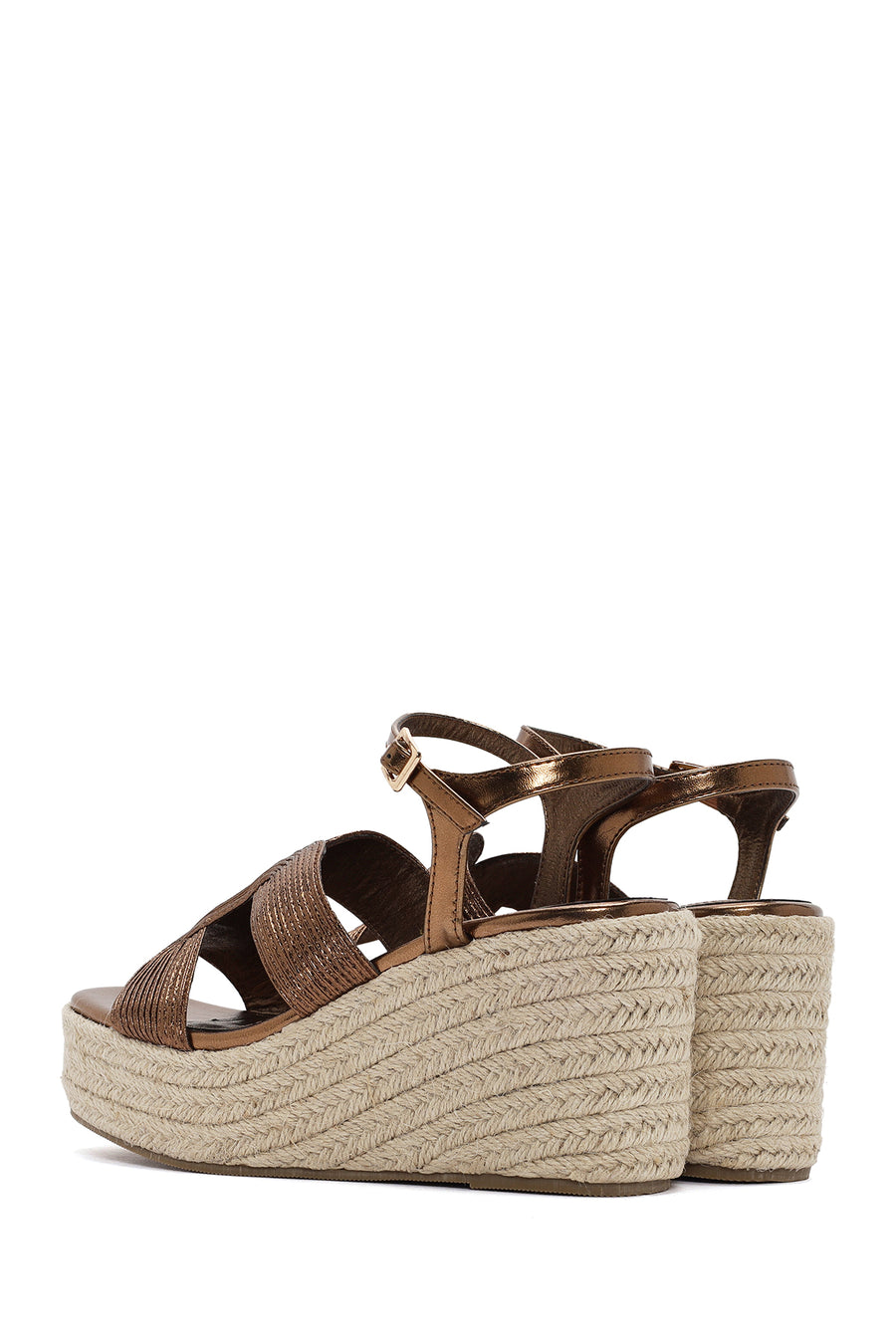 Women's Bronze Ankle Strap Wedge Heeled Espadrille