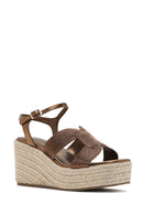 Women's Bronze Ankle Strap Wedge Heeled Espadrille | Derimod