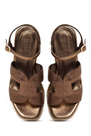 Women's Bronze Ankle Strap Wedge Heeled Espadrille | Derimod