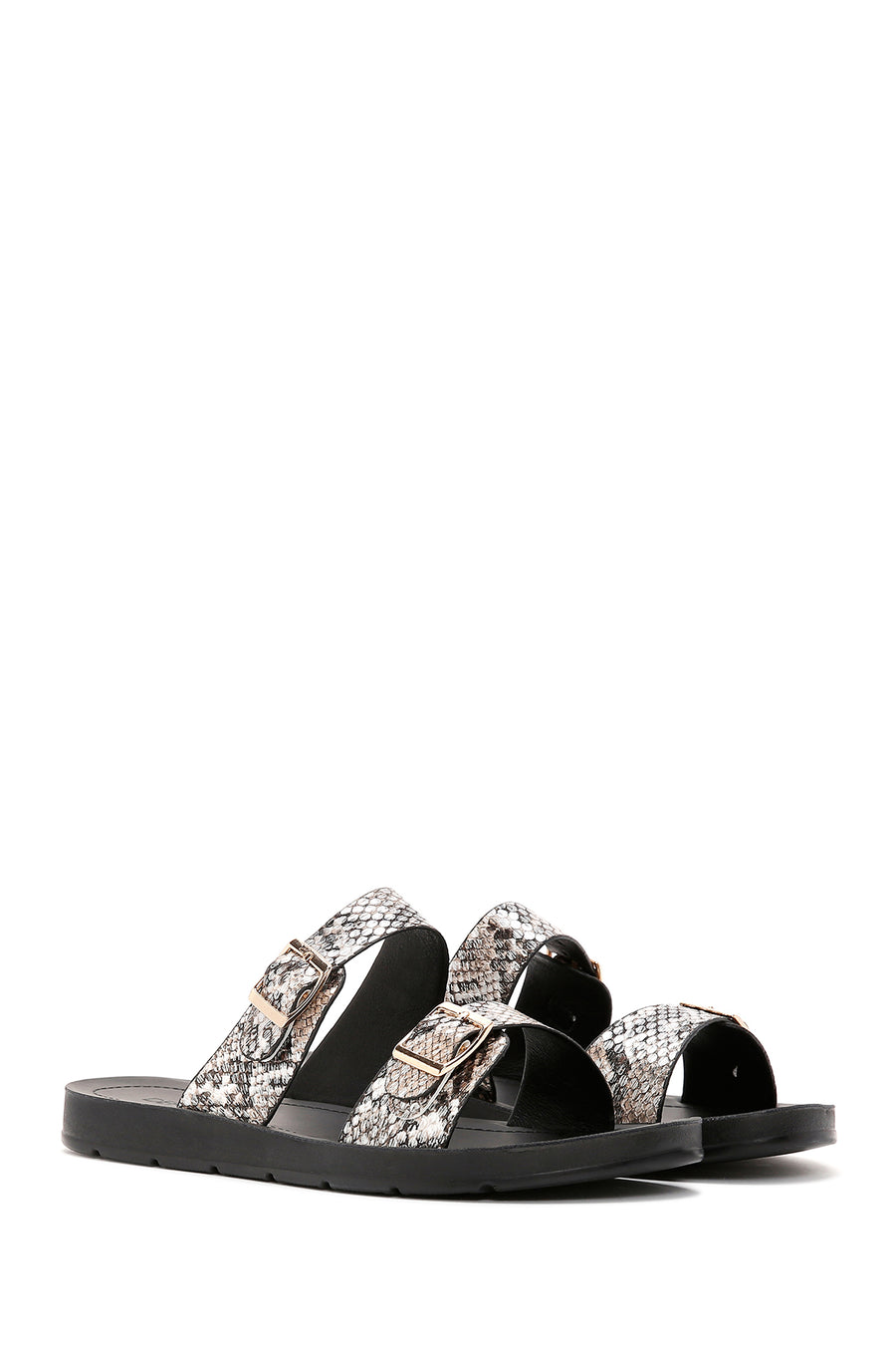 Women's Black Double Buckle Slippers