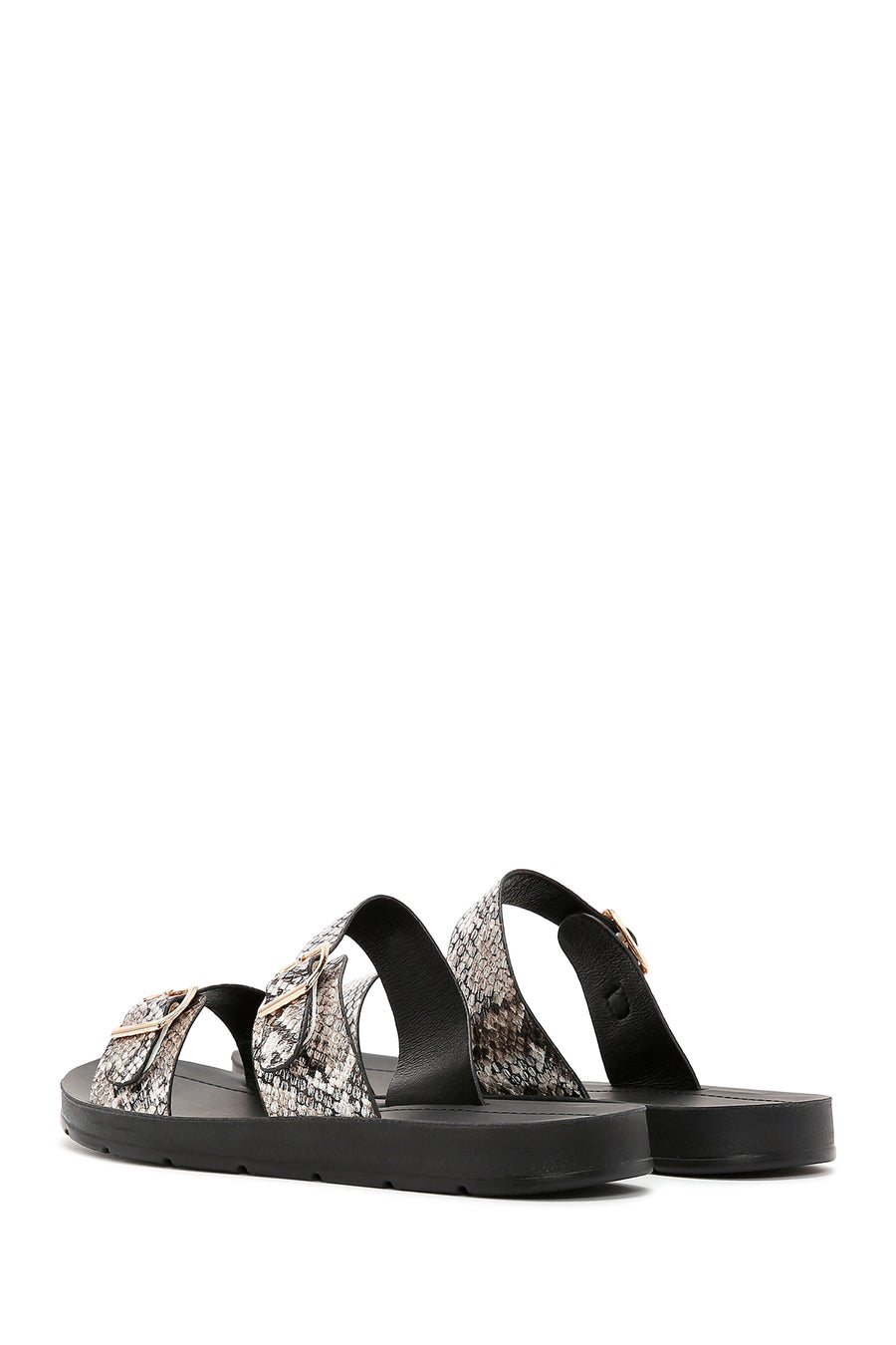 Women's Black Double Buckle Slippers
