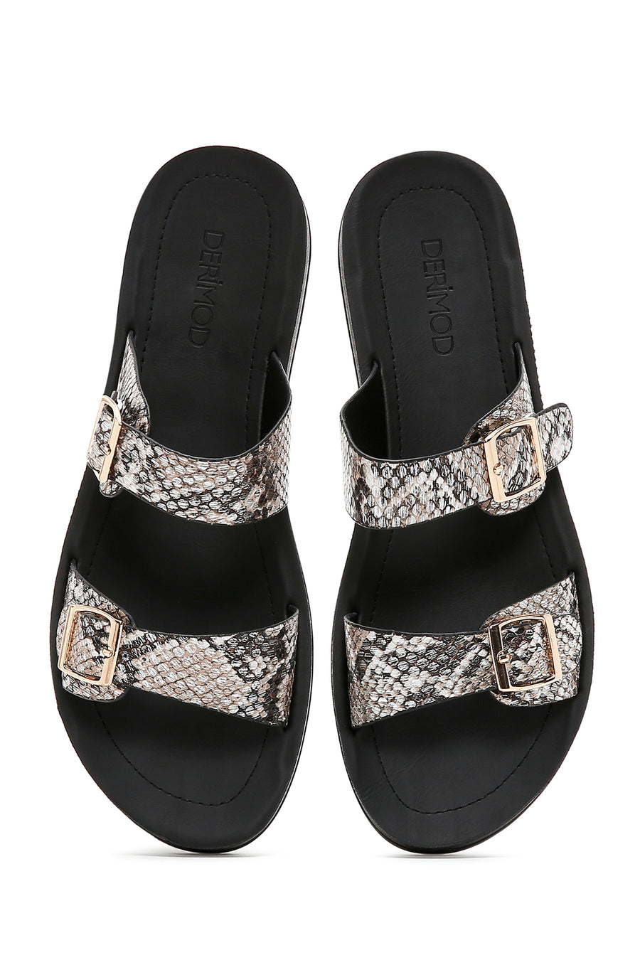 Women's Black Double Buckle Slippers