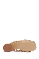 Women's Beige Heeled Woven Patterned Slippers | Derimod