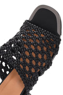 Women's Black Heeled Woven Patterned Slippers | Derimod