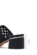 Women's Black Heeled Woven Patterned Slippers | Derimod