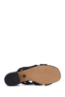 Women's Black Heeled Woven Patterned Slippers | Derimod