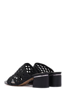 Women's Black Heeled Woven Patterned Slippers | Derimod