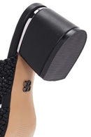 Women's Black Heeled Woven Patterned Slippers | Derimod