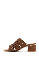 Women's Brown Heeled Knitted Patterned Slippers | Derimod