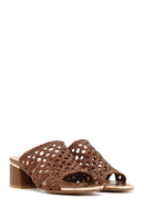 Women's Brown Heeled Knitted Patterned Slippers | Derimod