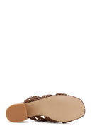 Women's Brown Heeled Knitted Patterned Slippers | Derimod
