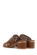 Women's Brown Heeled Knitted Patterned Slippers | Derimod