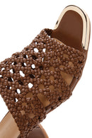 Women's Brown Heeled Knitted Patterned Slippers | Derimod