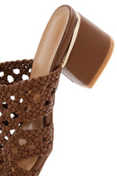 Women's Brown Heeled Knitted Patterned Slippers | Derimod