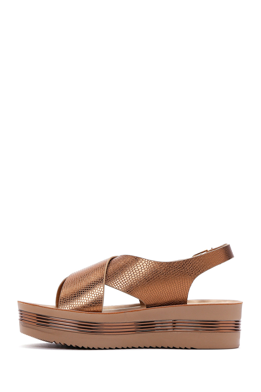 Women's Bronze Ankle Strap Thick Soled Metallic Sandals