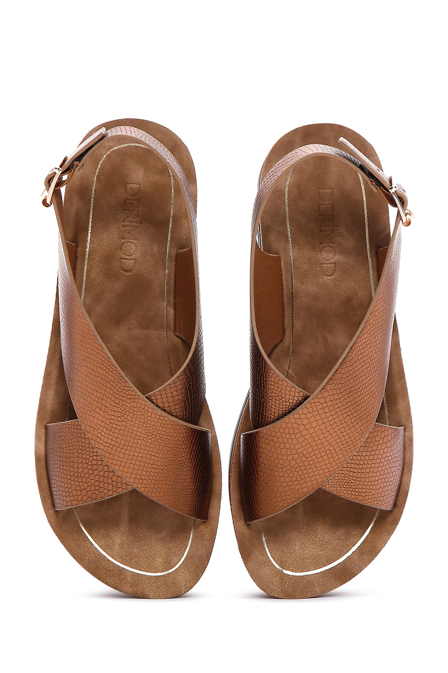 Women's Bronze Ankle Strap Thick Soled Metallic Sandals
