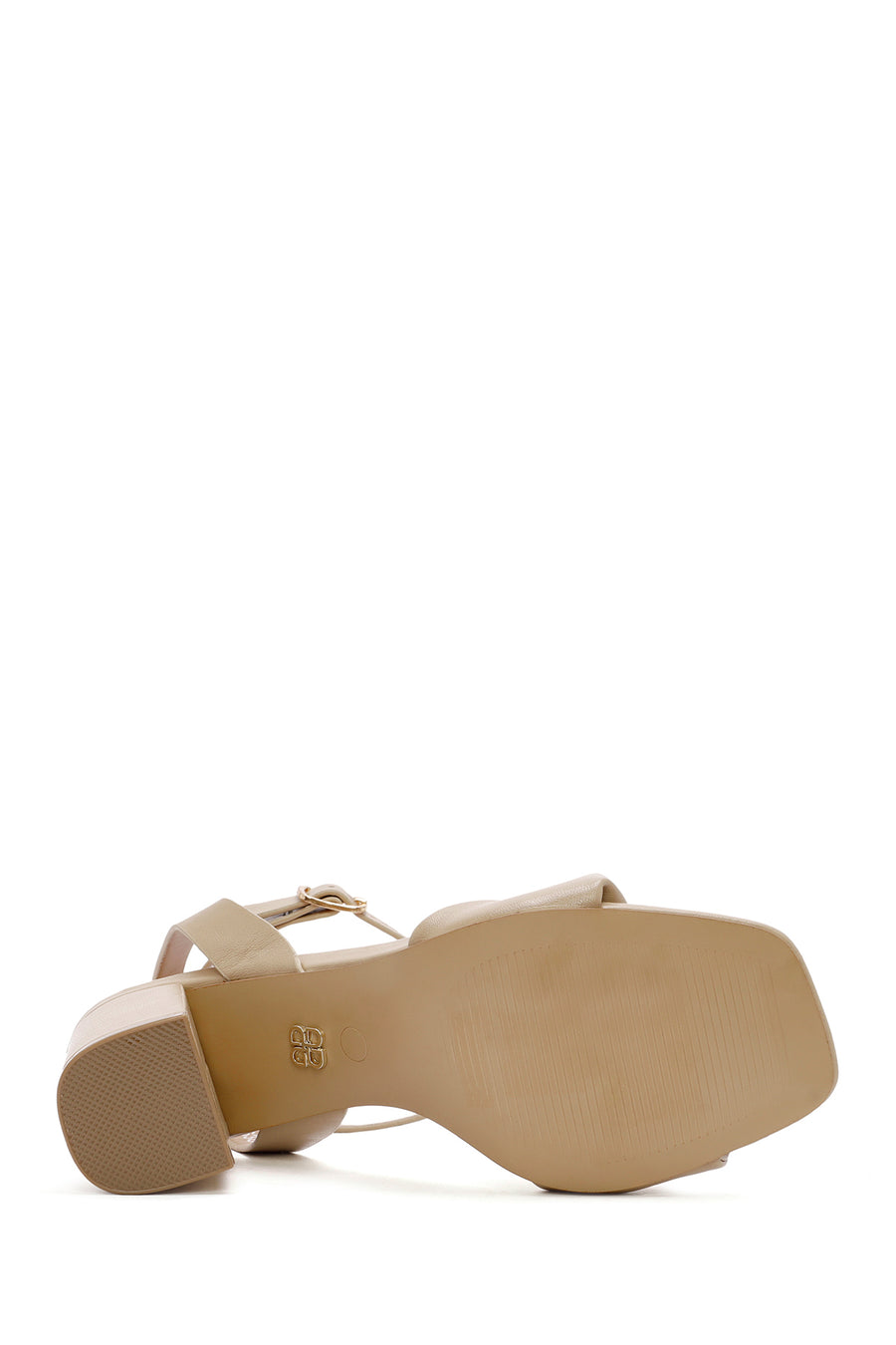 Women's Beige Ankle Strap Heeled Sandals