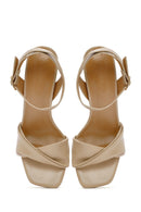 Women's Beige Ankle Strap Heeled Sandals | Derimod