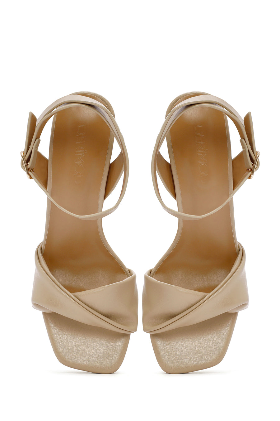 Women's Beige Ankle Strap Heeled Sandals
