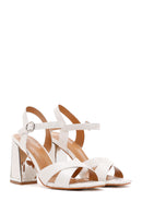 Women's White Ankle Strap Crocodile Patterned Heeled Sandals | Derimod