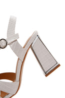 Women's White Ankle Strap Crocodile Patterned Heeled Sandals | Derimod
