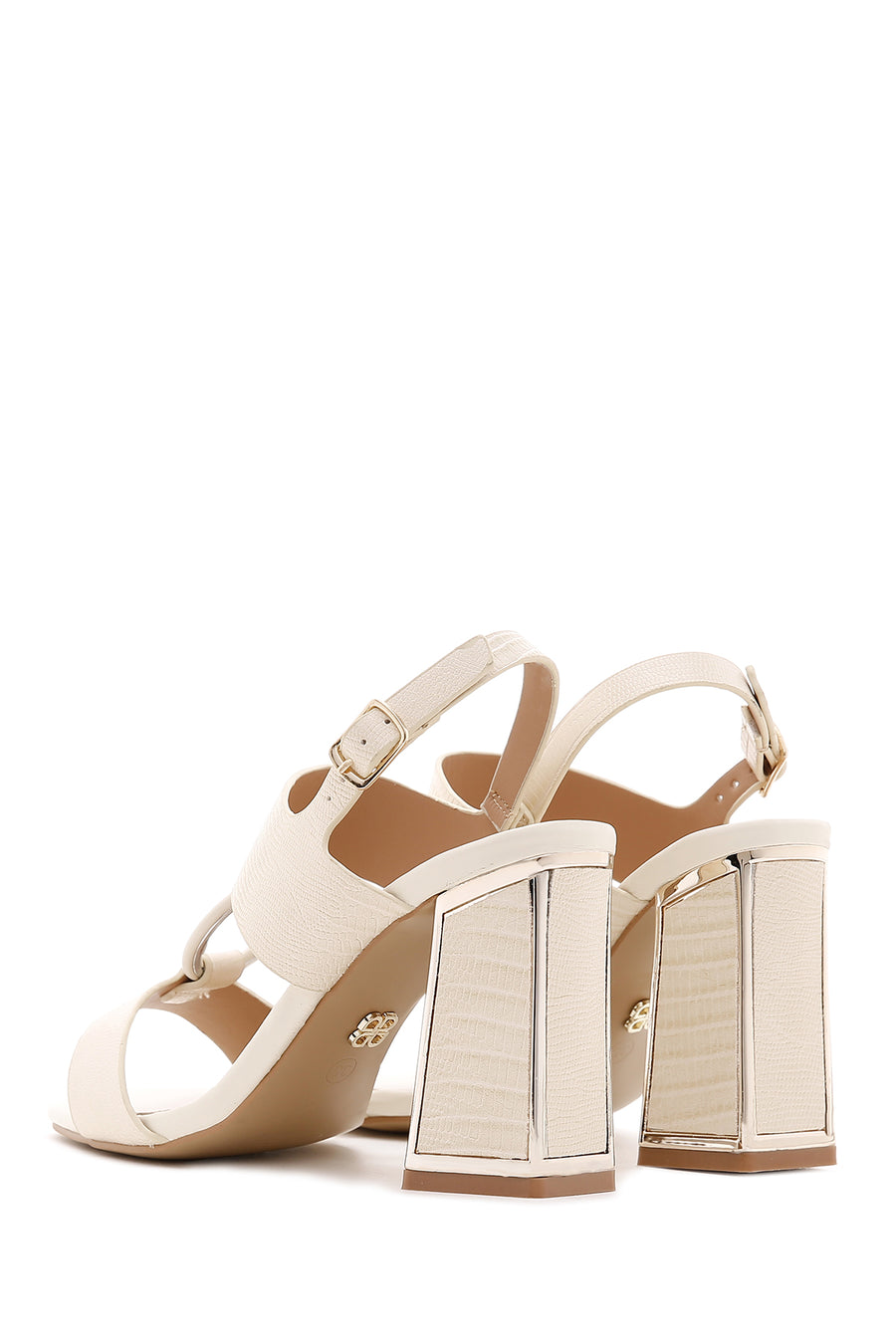 Women's Beige Ankle Strap Heeled Sandals