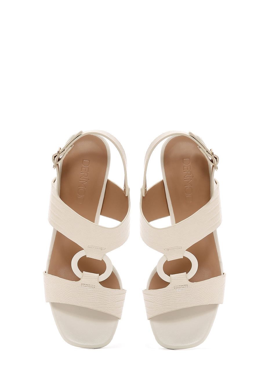 Women's Beige Ankle Strap Heeled Sandals