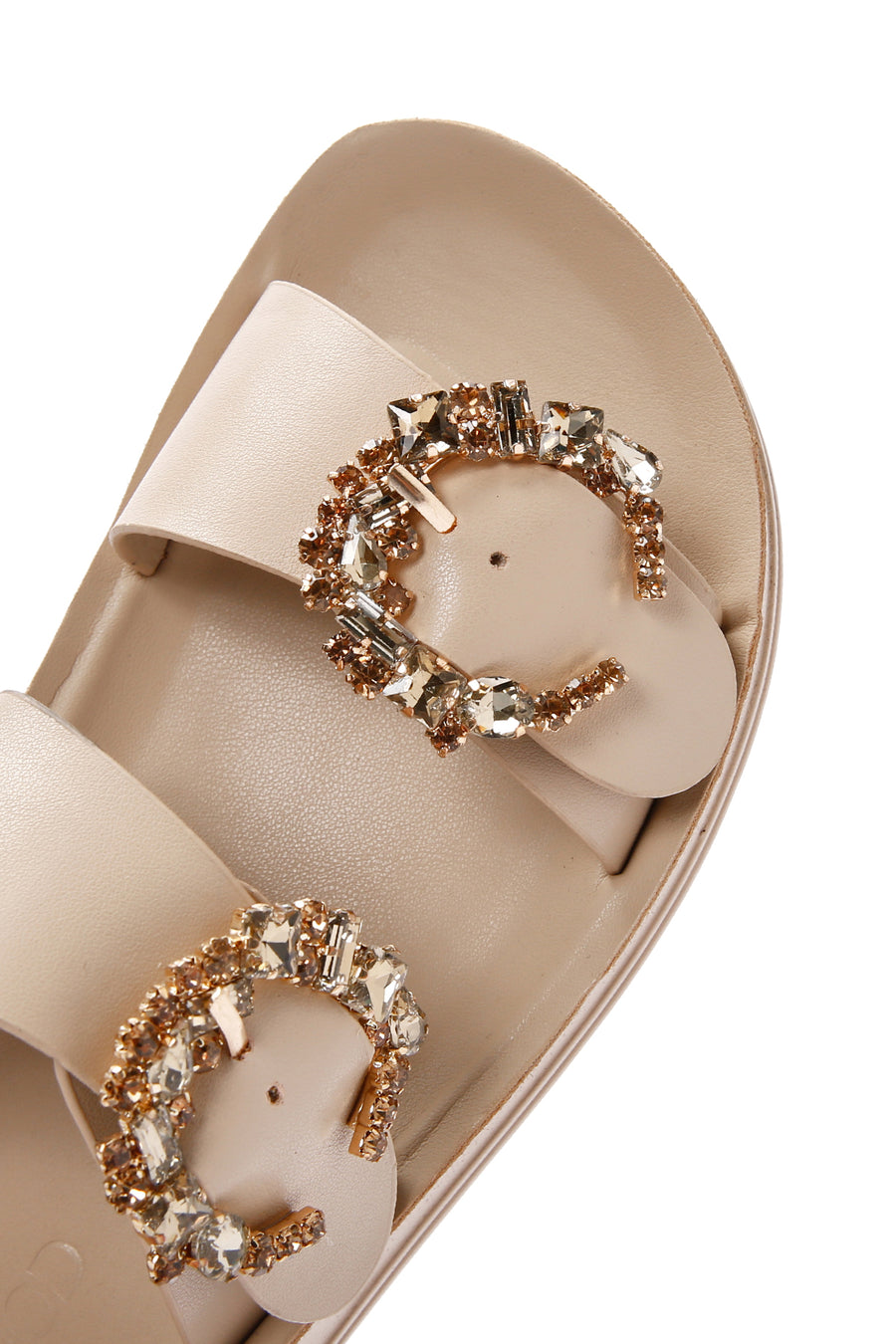 Women's Beige Stone Double Buckle Thick Sole Comfort Slippers